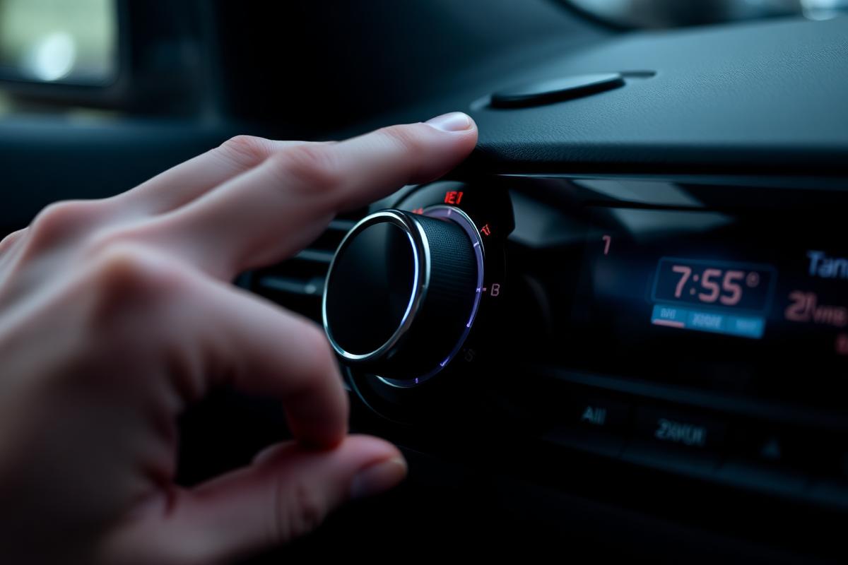 Hand adjusting car air-conditioning dial