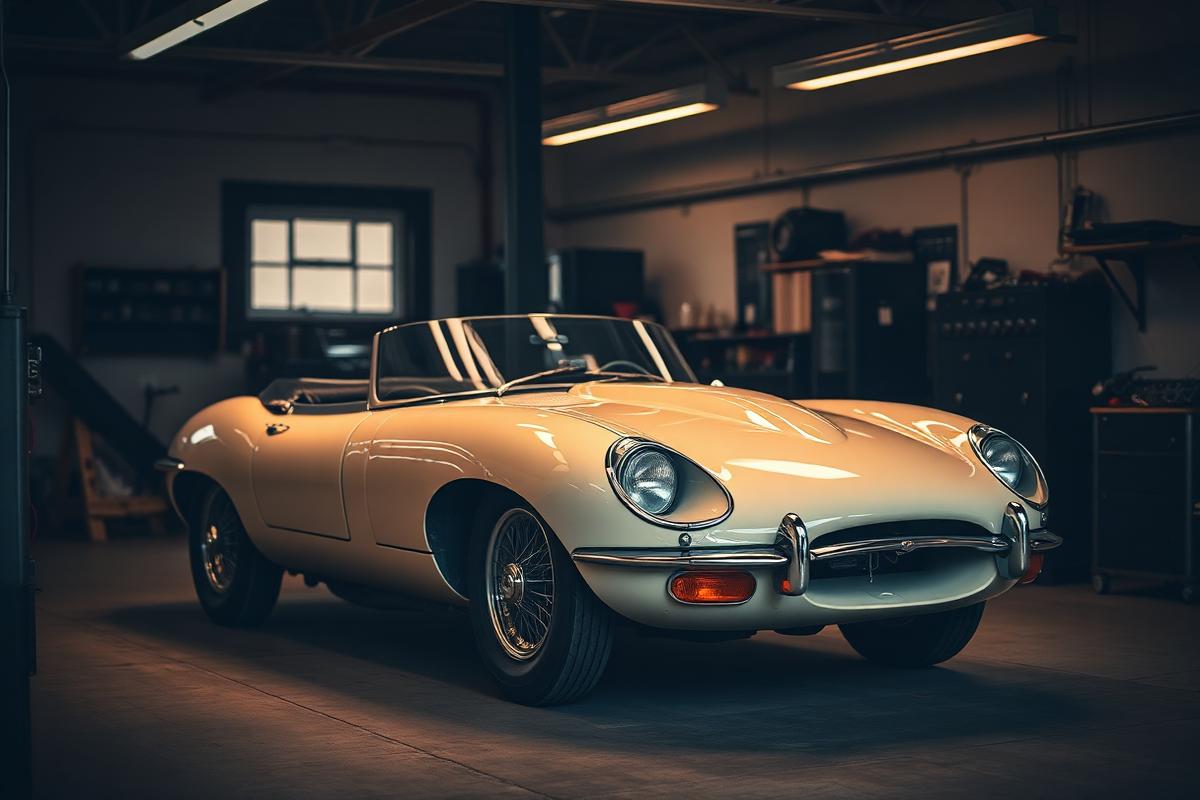 Classic sports car being maintained